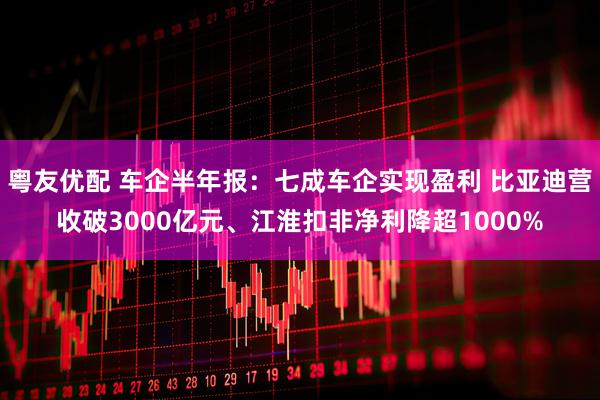 粤友优配 车企半年报：七成车企实现盈利 比亚迪营收破3000亿元、江淮扣非净利降超1000%